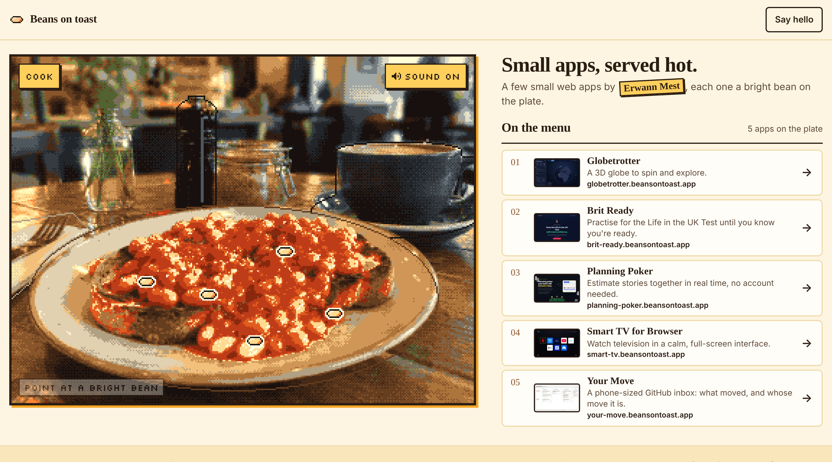 The plate, with the app beans picked out, and the menu beside it